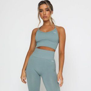 blue sage seamless ribbed racerback sports bra/cropped top